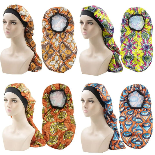 Extra Large Elastic Women Night Sleep Hair Caps Silky Bonnet Satin Head Cover