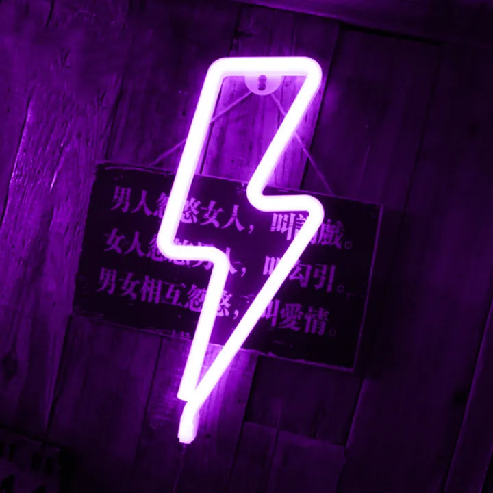 Lightning Bolt Neon Sign Lamp 15cm x 2.3cm x 30.8cm Pink, Blue, Warm White, Multi Colour USB & Battery Operated R