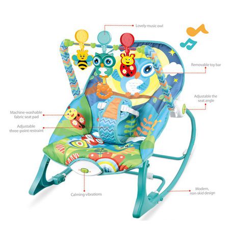 Multifunction Vibrate Baby Rocking Chair With Hanging Toys - Blue