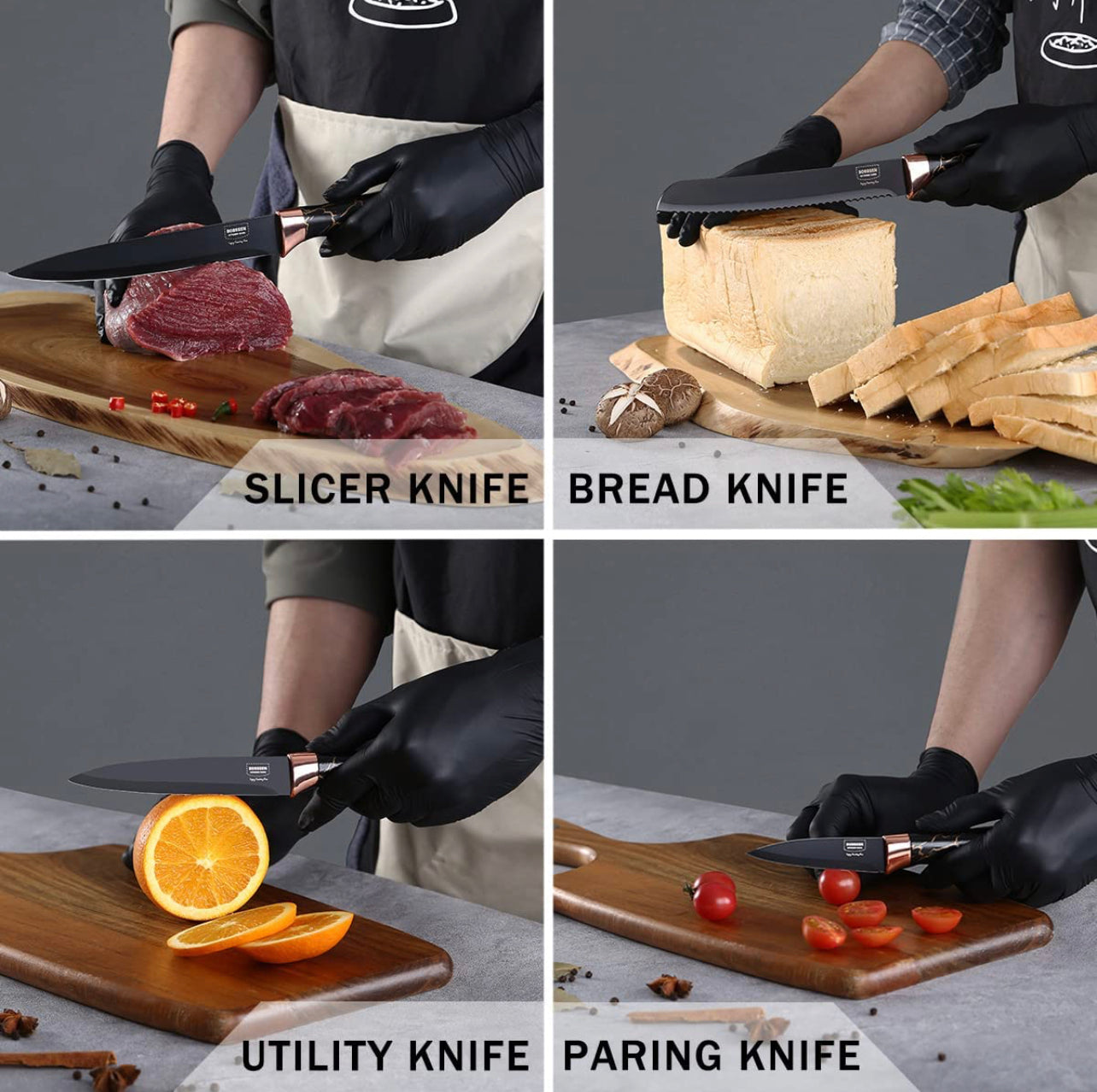 Kitchen Knife Set, 7-Piece Knife Block Set with Block Self Sharpening, High Carbon Stainless Steel Cooking Chef Knife Set Black Nonstick Coating & Ergonomic Handle