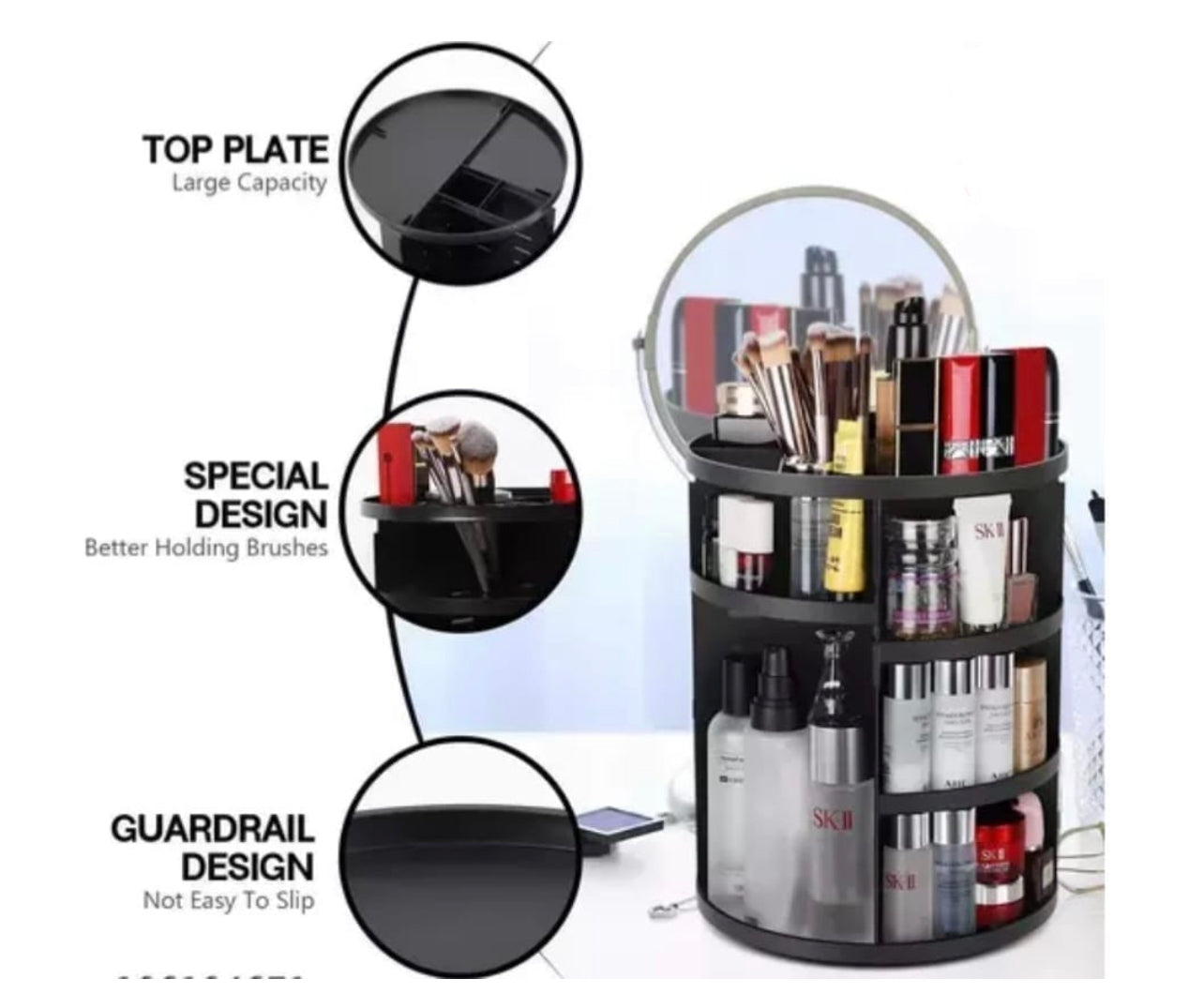 360 Degree Cosmetic Storage Organizer - Black