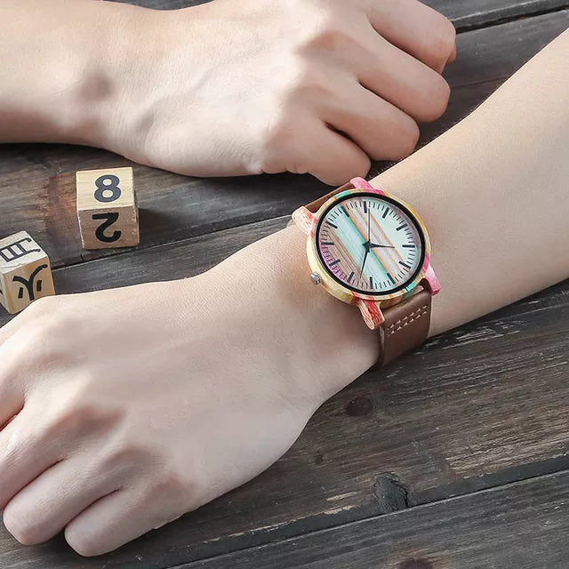 Women’s Luxury Wood Dial/Leather Strap Watch