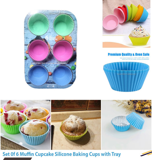 Nonstick 6pc Muffin Pan with Silicone Colourful Cups