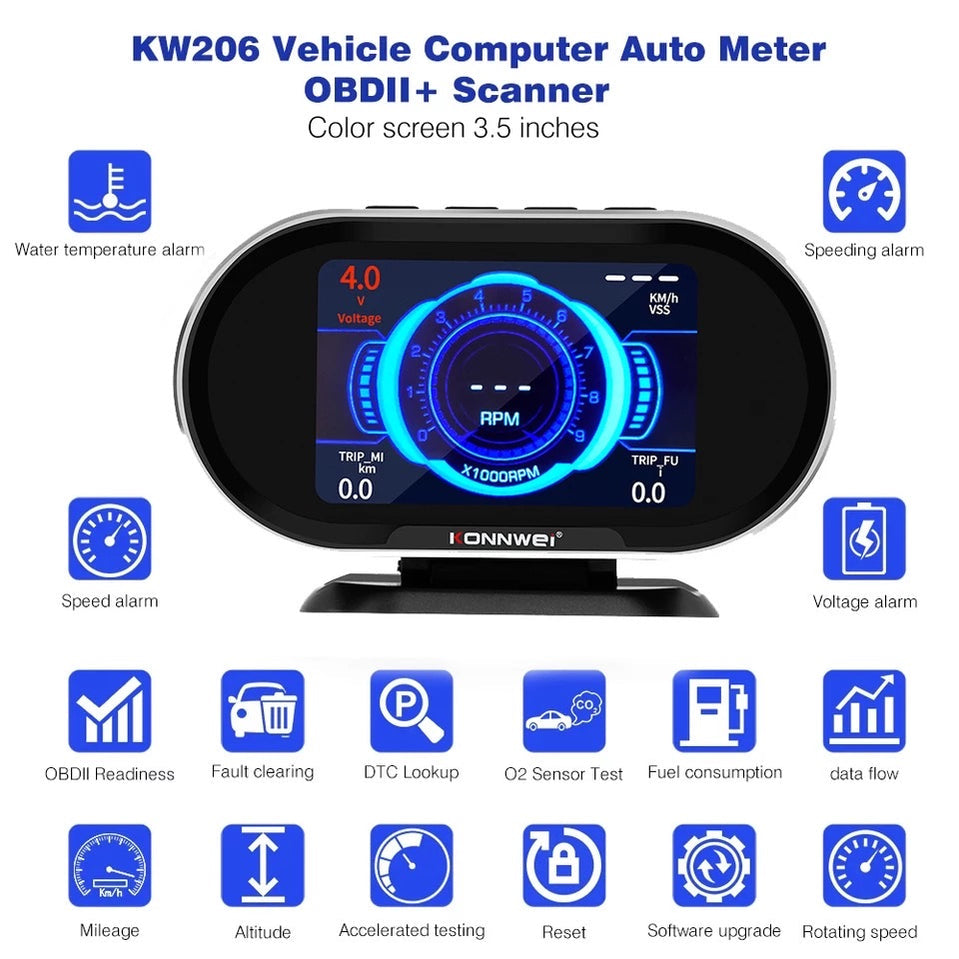 Konnwei KW206 Auto Onboard Computer Gauge and OBII Engine Scanner