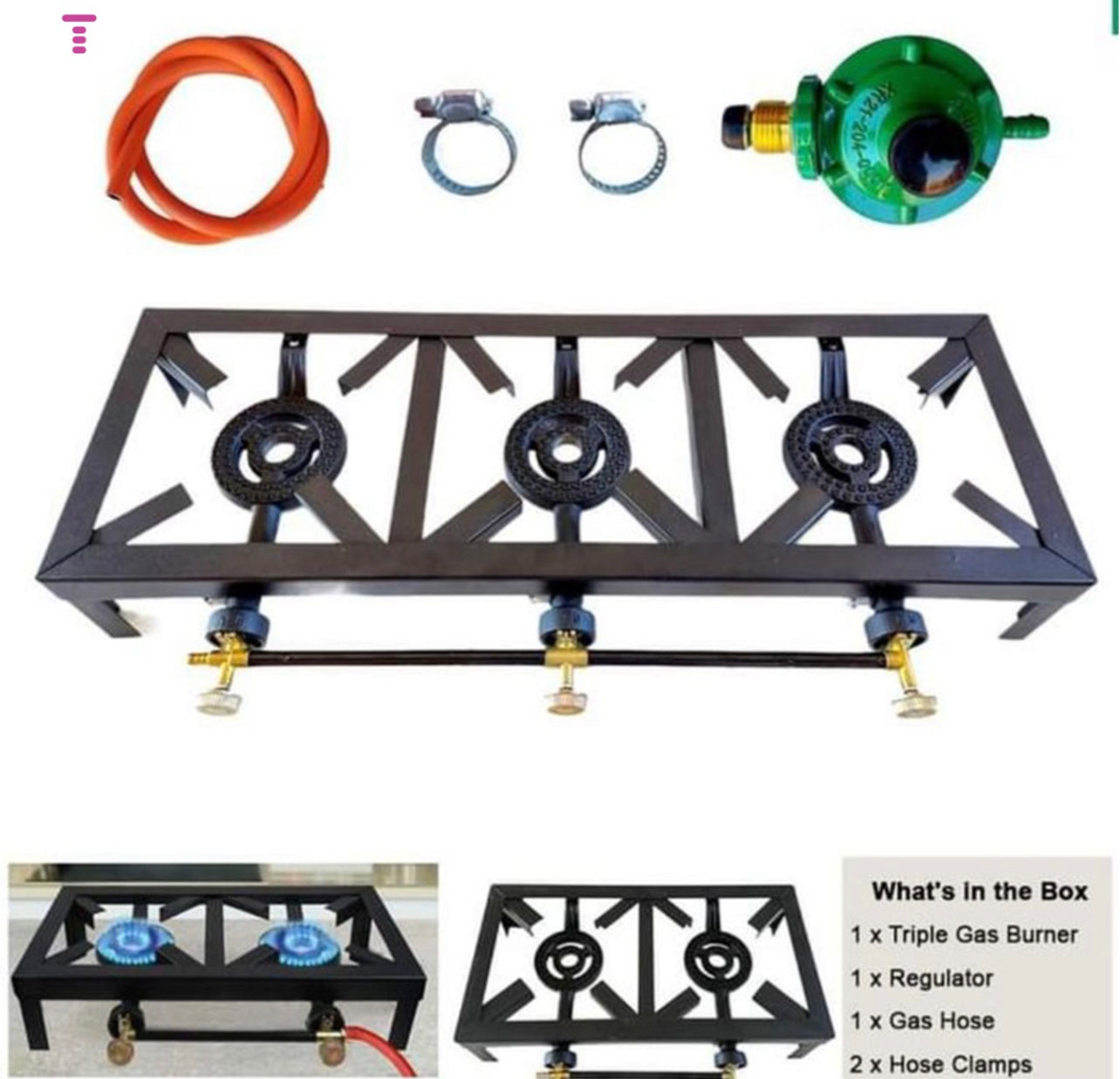 Triple Gas Burner - 4 Legged with Hose And Regulator Set