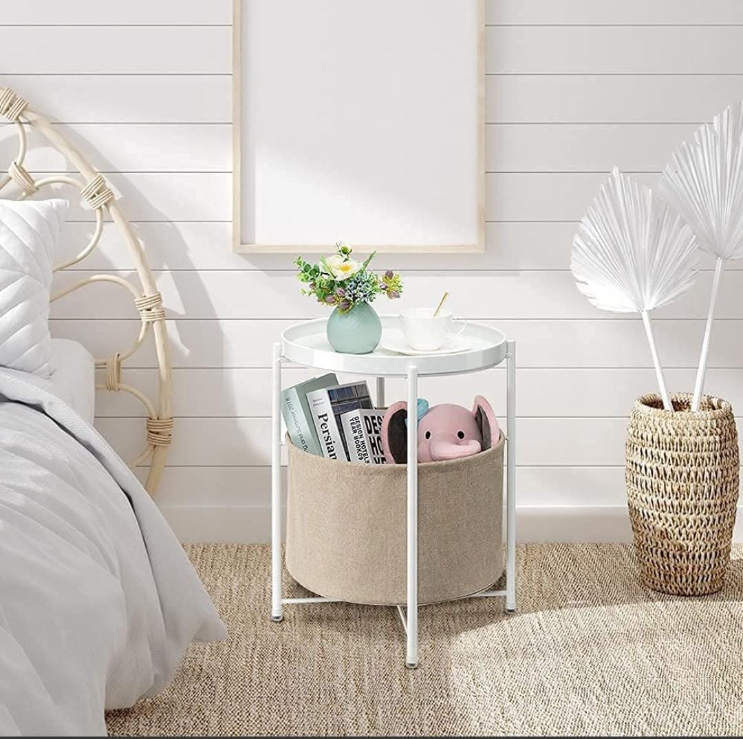 Round Side Table With Storage Basket