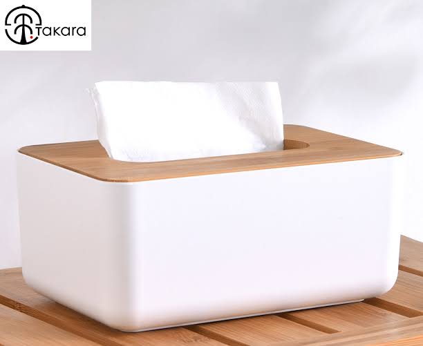 Small Bamboo Tissue Box - White