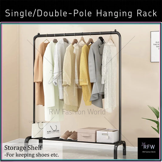 Clothes Hanger & Shoe Rack Single Pole Black