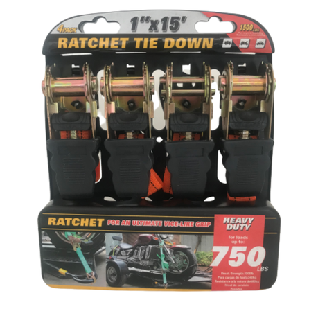 Ratcheting Tie Down Set Pack Heavy Duty 4pc