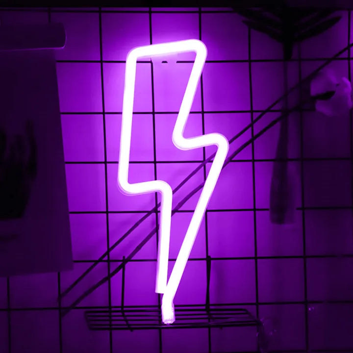 Lightning Bolt Neon Sign Lamp 15cm x 2.3cm x 30.8cm Pink, Blue, Warm White, Multi Colour USB & Battery Operated R