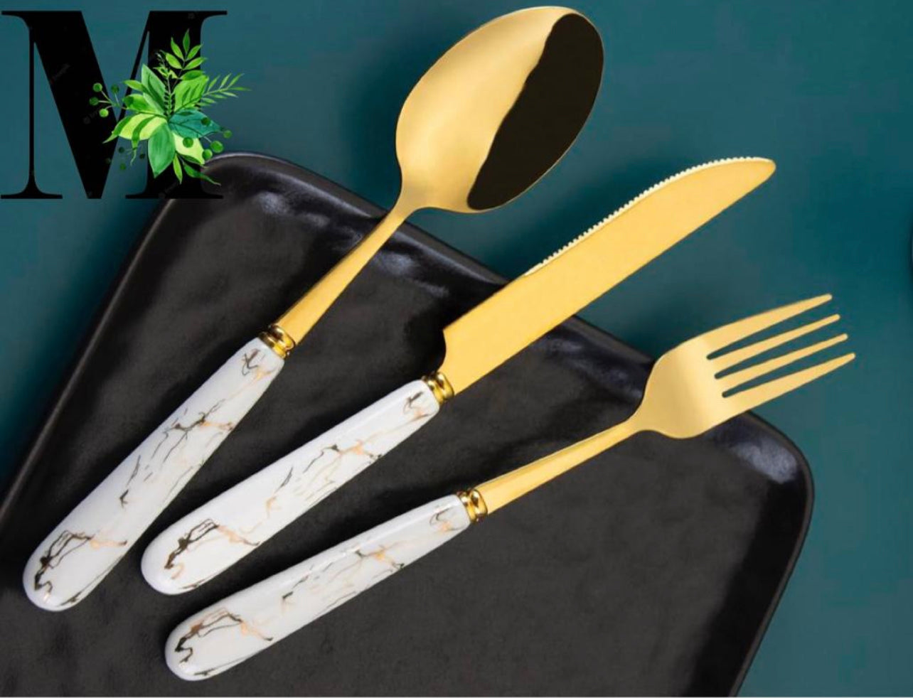 3pcs Marble Pattern Handle Cutlery Set