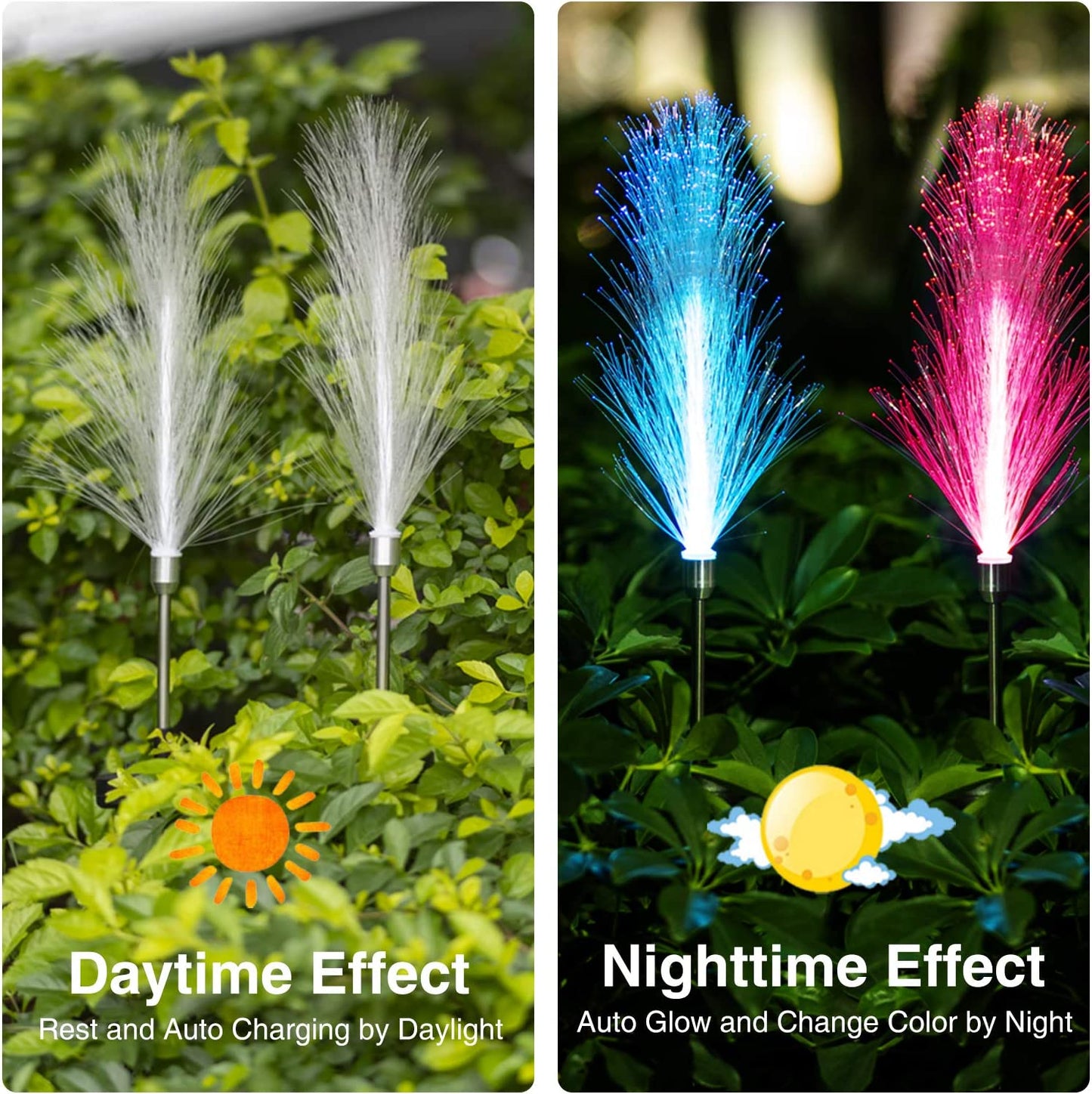 7 Colour Solar Powered Triple Layer Fiber Optic Light 2pcs