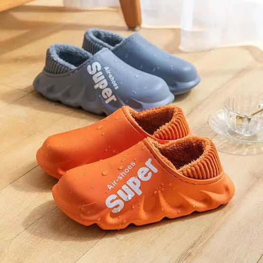 Winter Home Cotton Slippers Waterproof Warm Plush Household Slides Indoor Home Thick Sole Footwear Non-Slip Solid Couple Sandals