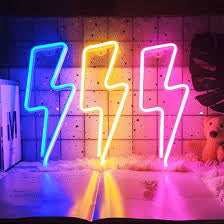 Lightning Bolt Neon Sign Lamp 15cm x 2.3cm x 30.8cm Pink, Blue, Warm White, Multi Colour USB & Battery Operated R