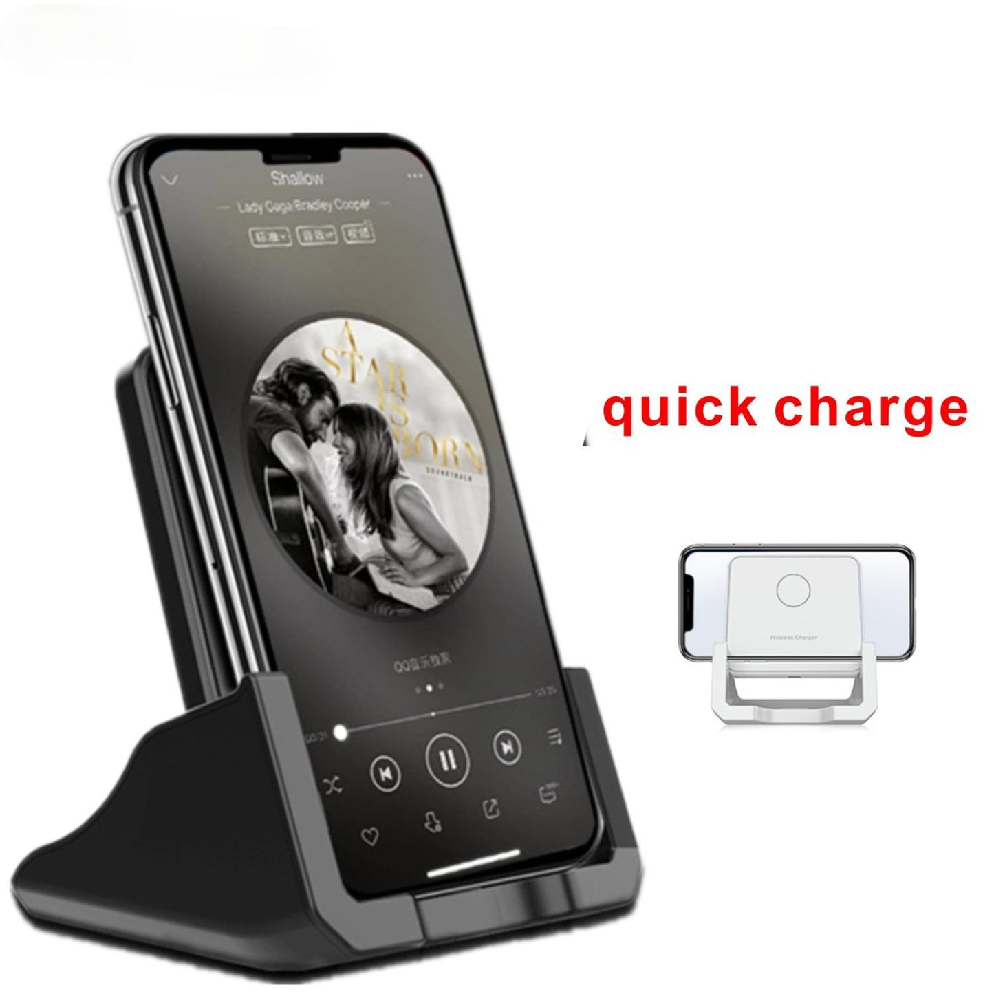 Desktop 10W Wireless Charger Phone Stand Holder Cradle-Black