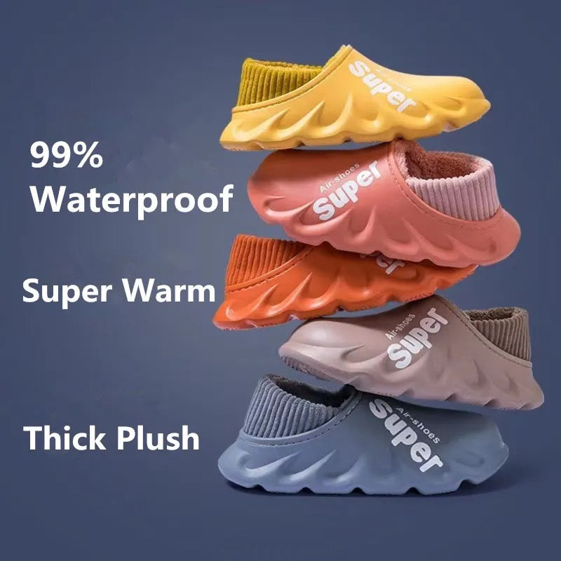 Winter Home Cotton Slippers Waterproof Warm Plush Household Slides Indoor Home Thick Sole Footwear Non-Slip Solid Couple Sandals