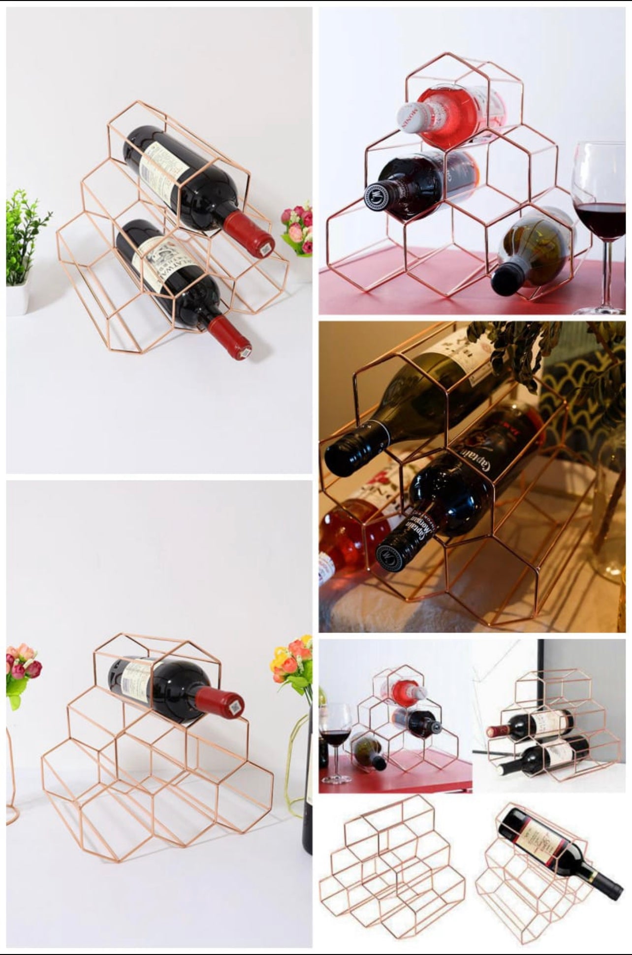 6 Bottles Wine Rack - Rose Gold