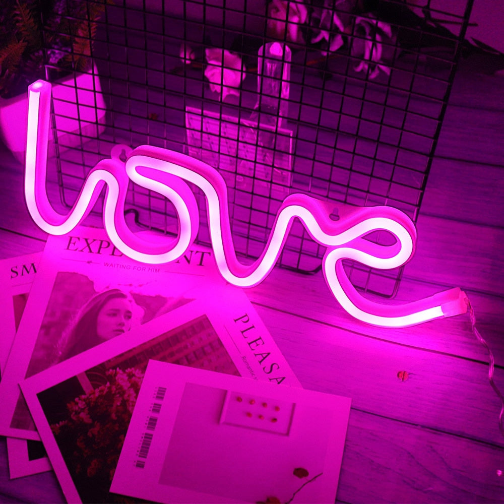 Love Neon Sign Lamp 15 cm x 2.3cm x 36cm Pink, Red, Blue, Warm White USB & Battery Operated