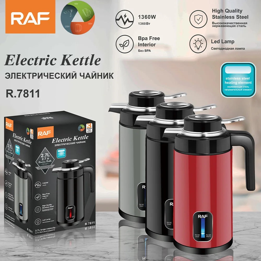 RAF Electric Kettle Stainless Steel Double Wall, 2.7L Electric Tea Kettle,BPA Free Water Kettle & Hot Water Boiler for Boiling Water