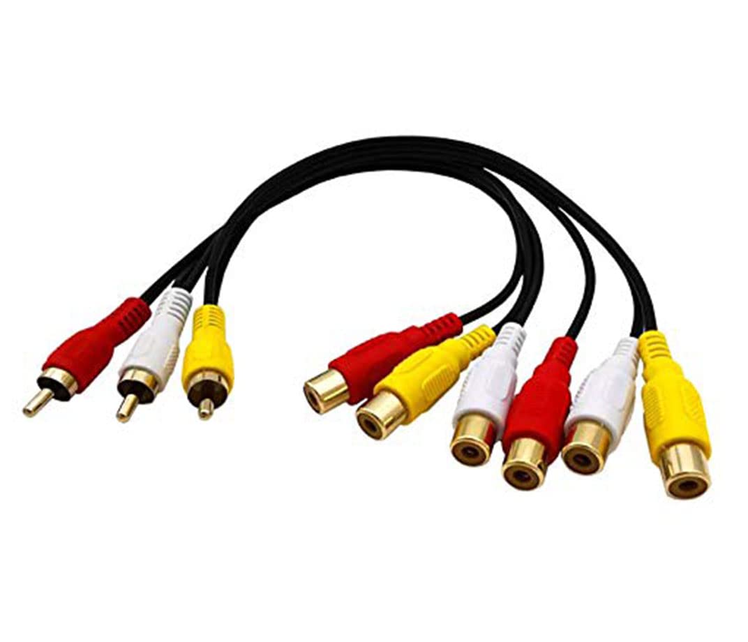 3 RCA Male Jack to 6 RCA Plug Spliter Audio Video AV Cable