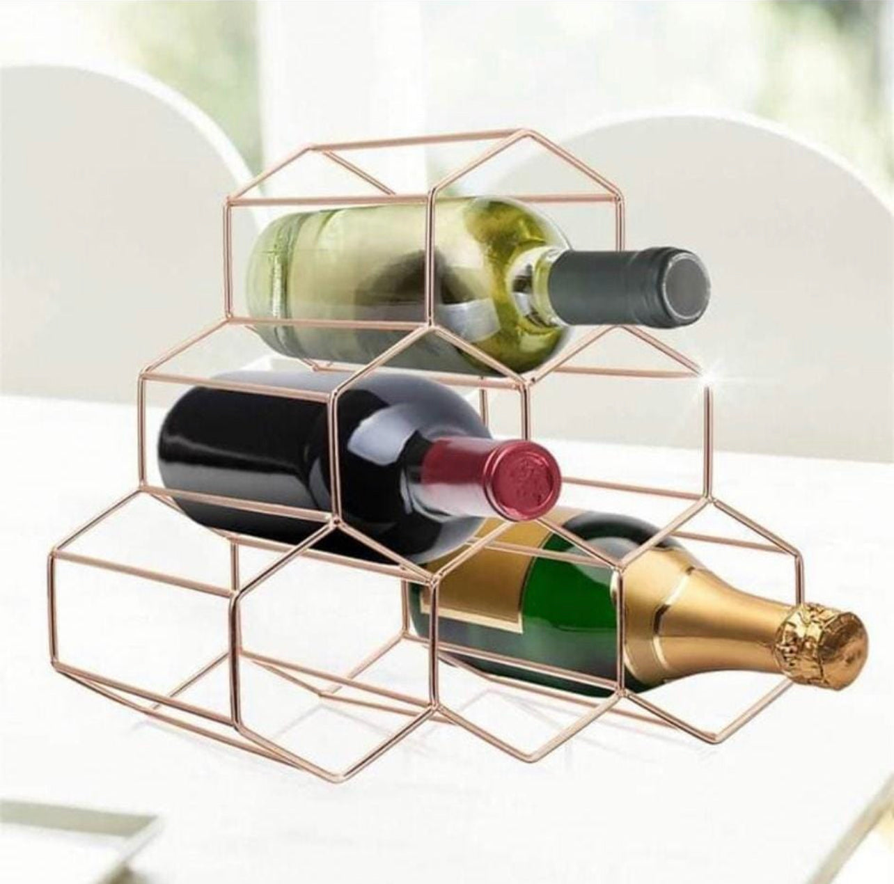 6 Bottles Wine Rack - Rose Gold