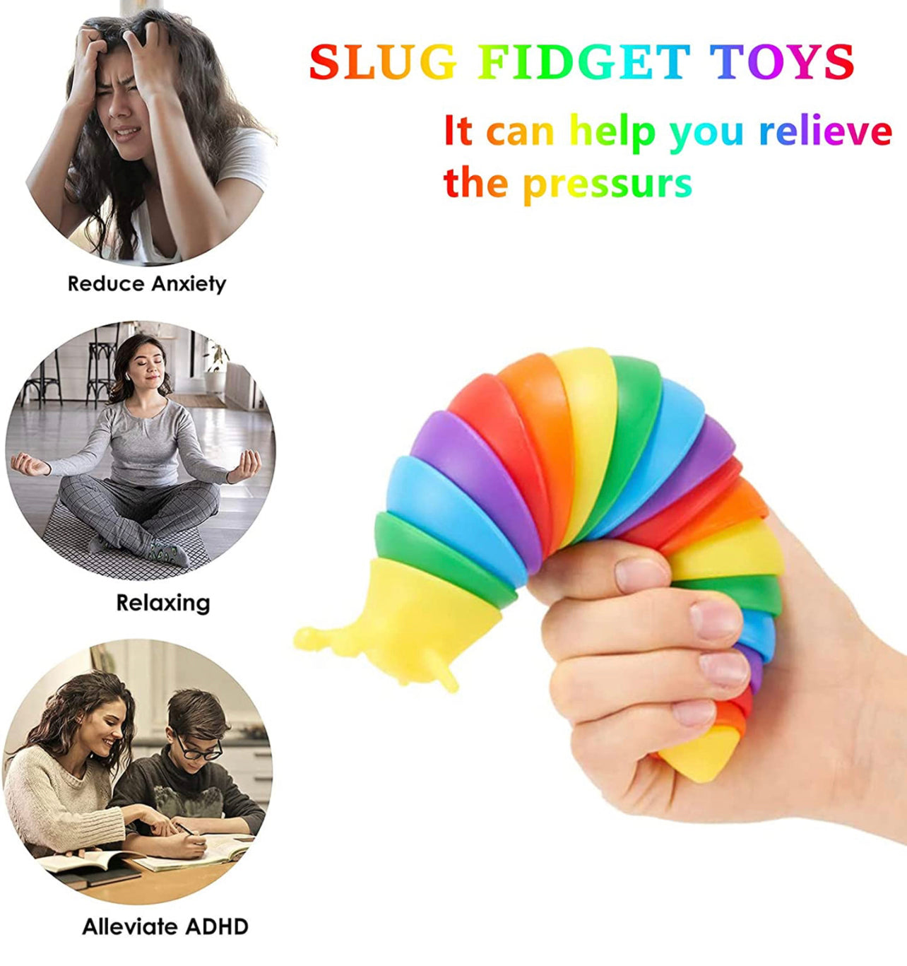 Toy Fidget Slug Sensory Flexible Desk Stress Relief Caterpillar Toy