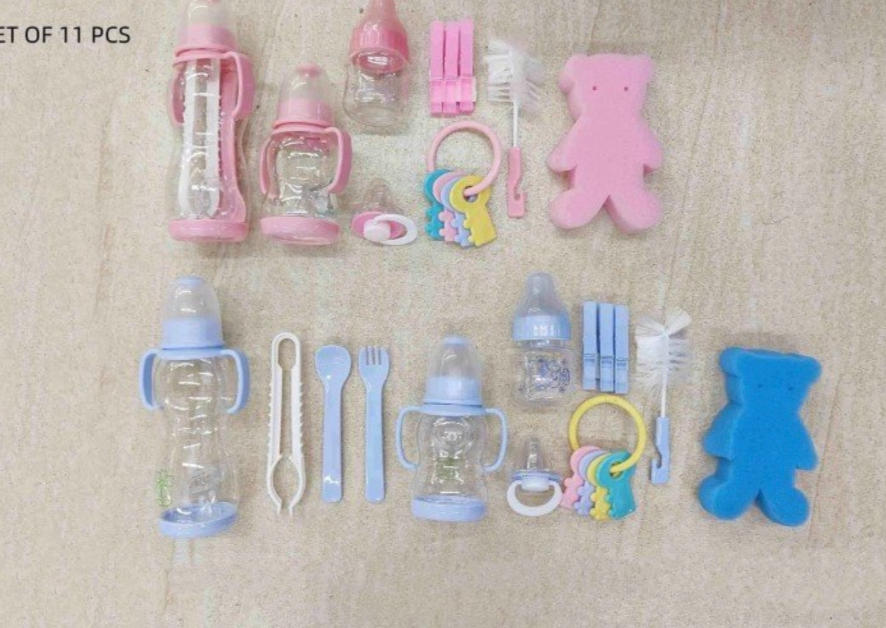 Baby Feeding Bottle Set 11pc Pink/Blue