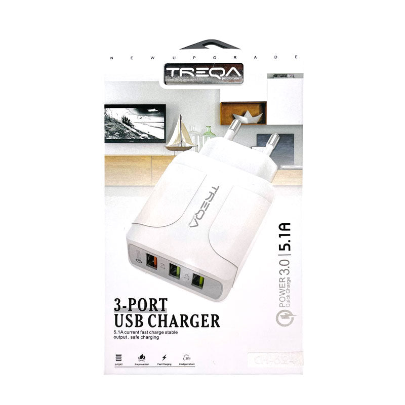 TREQA 3-PORT USB CHARGER 5.1A QC3.0 CH-624