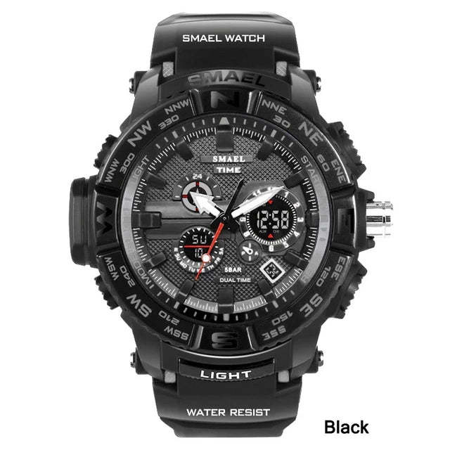 SMAEL Multifunctional Sport Men Wrist Watch 50M Waterproof Quartz+Digital Electronic Watch with Luminous/Alarm/Stopwatch/Week/Date Display