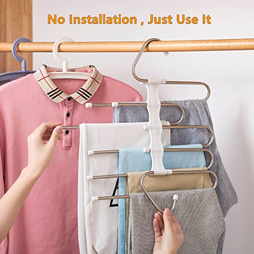 Steel Clothes Pants Hangers ，Anti-Slip Design,Clothes Closet Storage Organizer for Pants Jeans Trousers Skirts Scarf (White)