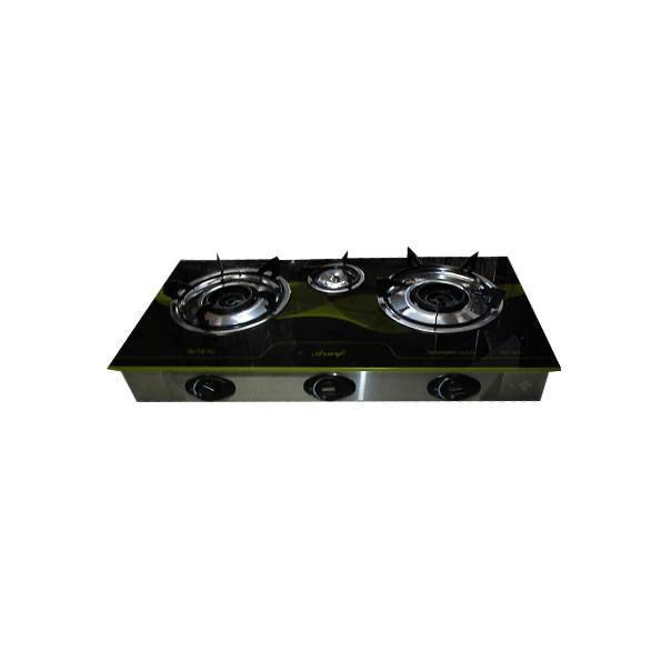 3-Burner Tempered Glass Panel Gas Stove with Heat Distribution Plate