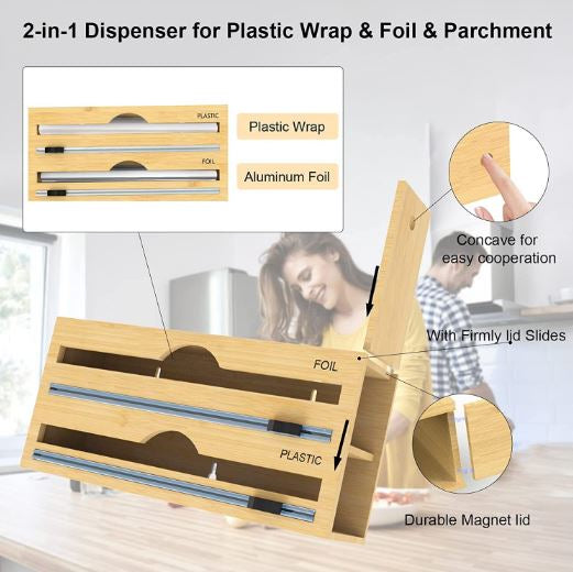 2 in 1 Wooden Foil And Wrap Organizer And Cutter