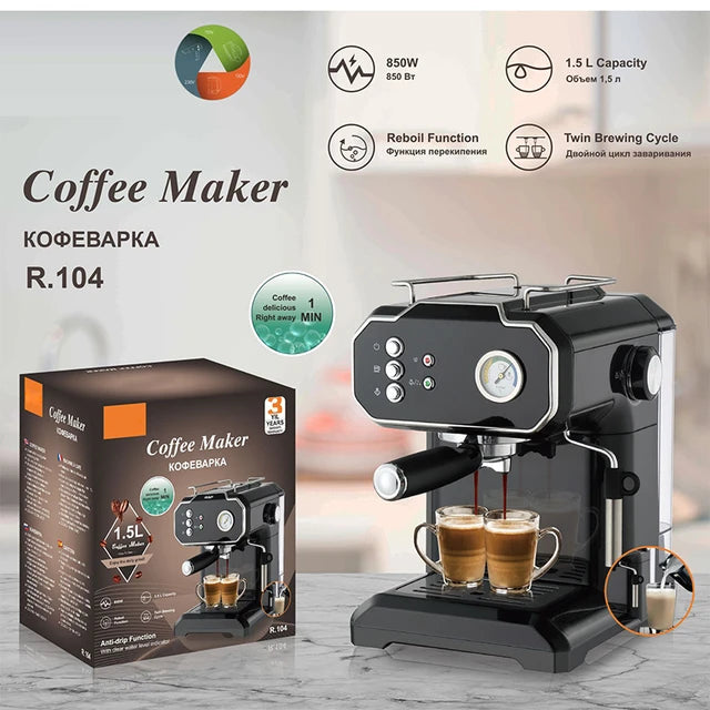 RAF Espresso Coffee Machine With Milk Frother Household Small Automatic Electric Coffee Maker Commercial Steam