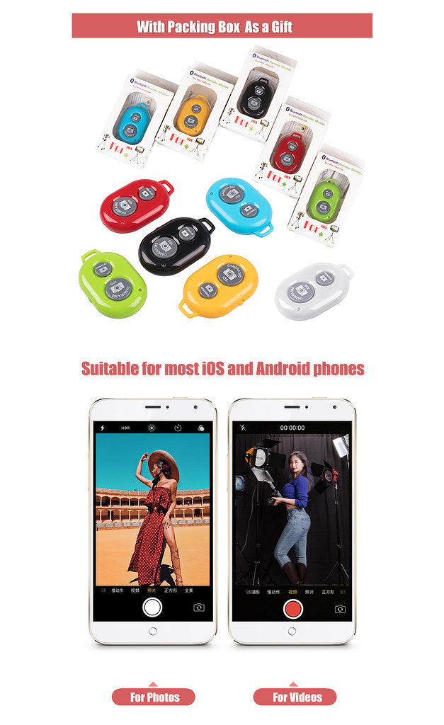 Bluetooth Remote Control Camera Selfie Shutter Stick Button for iphone Android