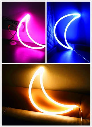 Cresent Moon Neon Sign Lamp 19cm x 2.3cm x 30.8cm Pink, Blue, Warm White USB & Battery Operated