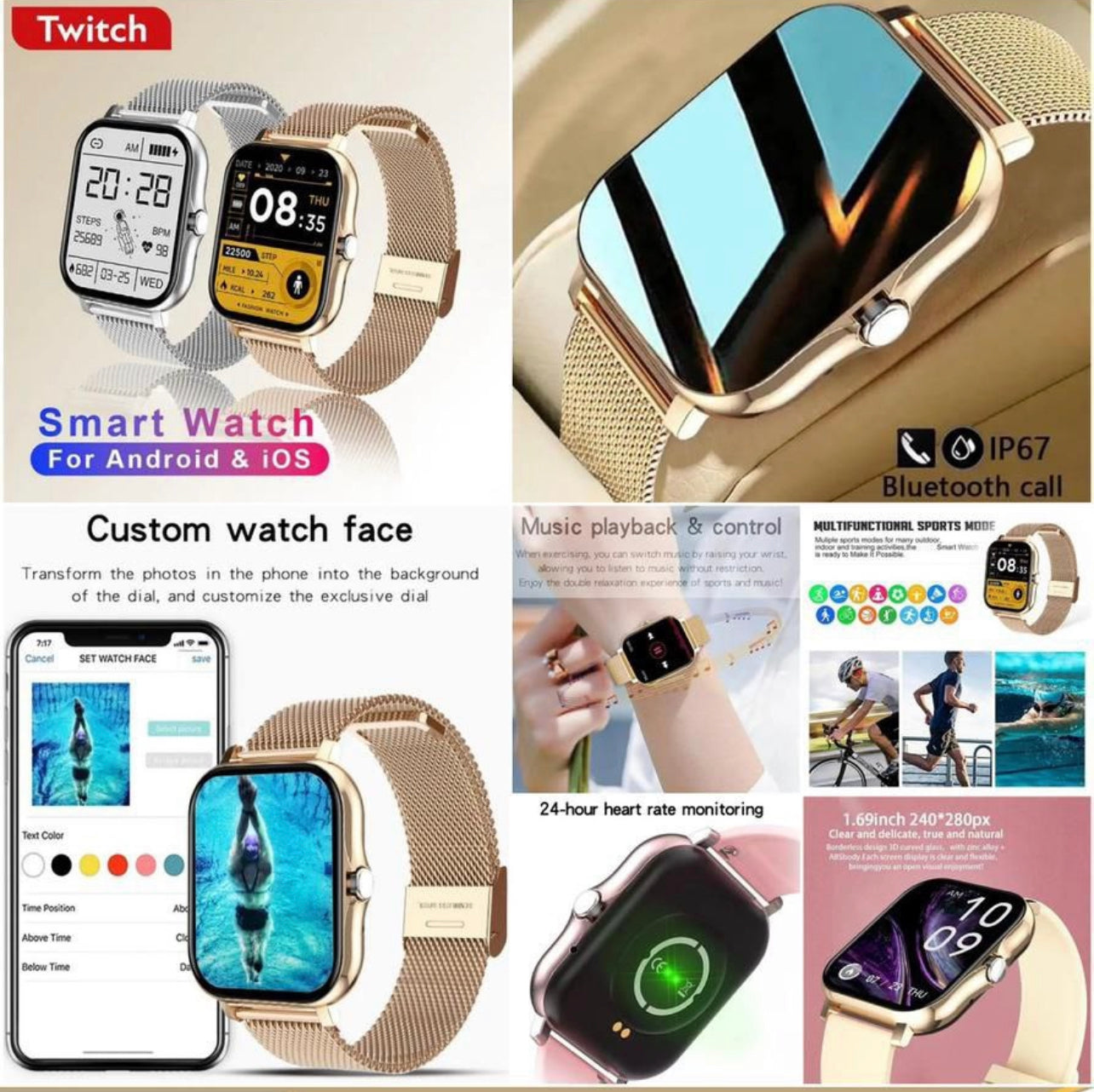 New Smart Watch Women Full Touch Bracelet Fitness Tracker Blood Pressure