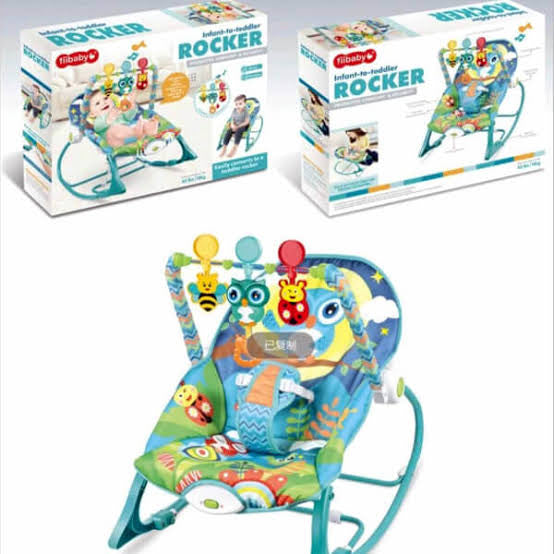 Multifunction Vibrate Baby Rocking Chair With Hanging Toys - Blue