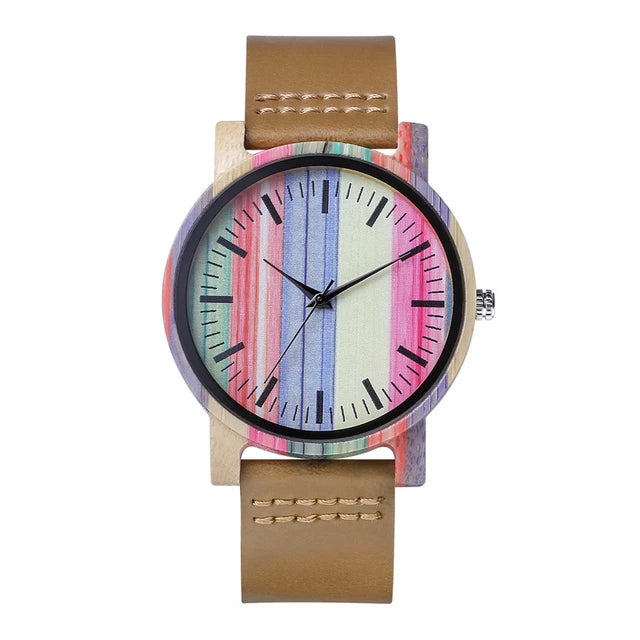 Women’s Luxury Wood Dial/Leather Strap Watch