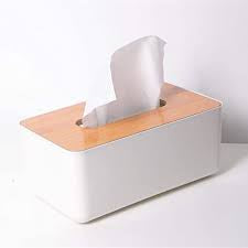 Small Bamboo Tissue Box - White