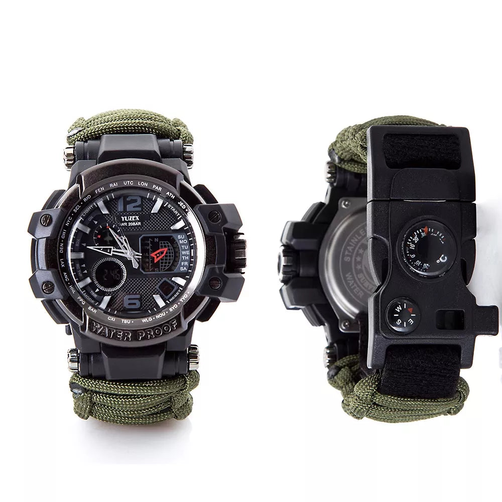 Men Outdoor Survival Military Watch Fashion Multifunctional Compass Waterproof LED Quartz