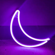 Cresent Moon Neon Sign Lamp 19cm x 2.3cm x 30.8cm Pink, Blue, Warm Whi ...