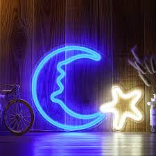 Cresent Moon Neon Sign Lamp 19cm x 2.3cm x 30.8cm Pink, Blue, Warm White USB & Battery Operated