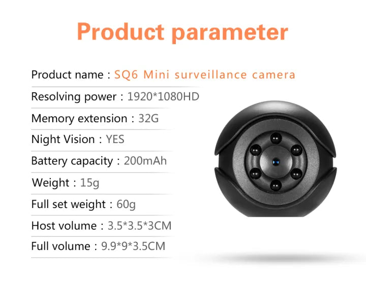 SQ6 Mini Camera Full HD 1080P Night Version DVR with Micro SD Card Slot