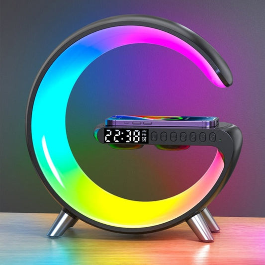 LED Night Light RGB Atmosphere Desk Lamp Multifunctional Wireless Charger Alarm Clock Speaker APP Control for iPhone /Samsung