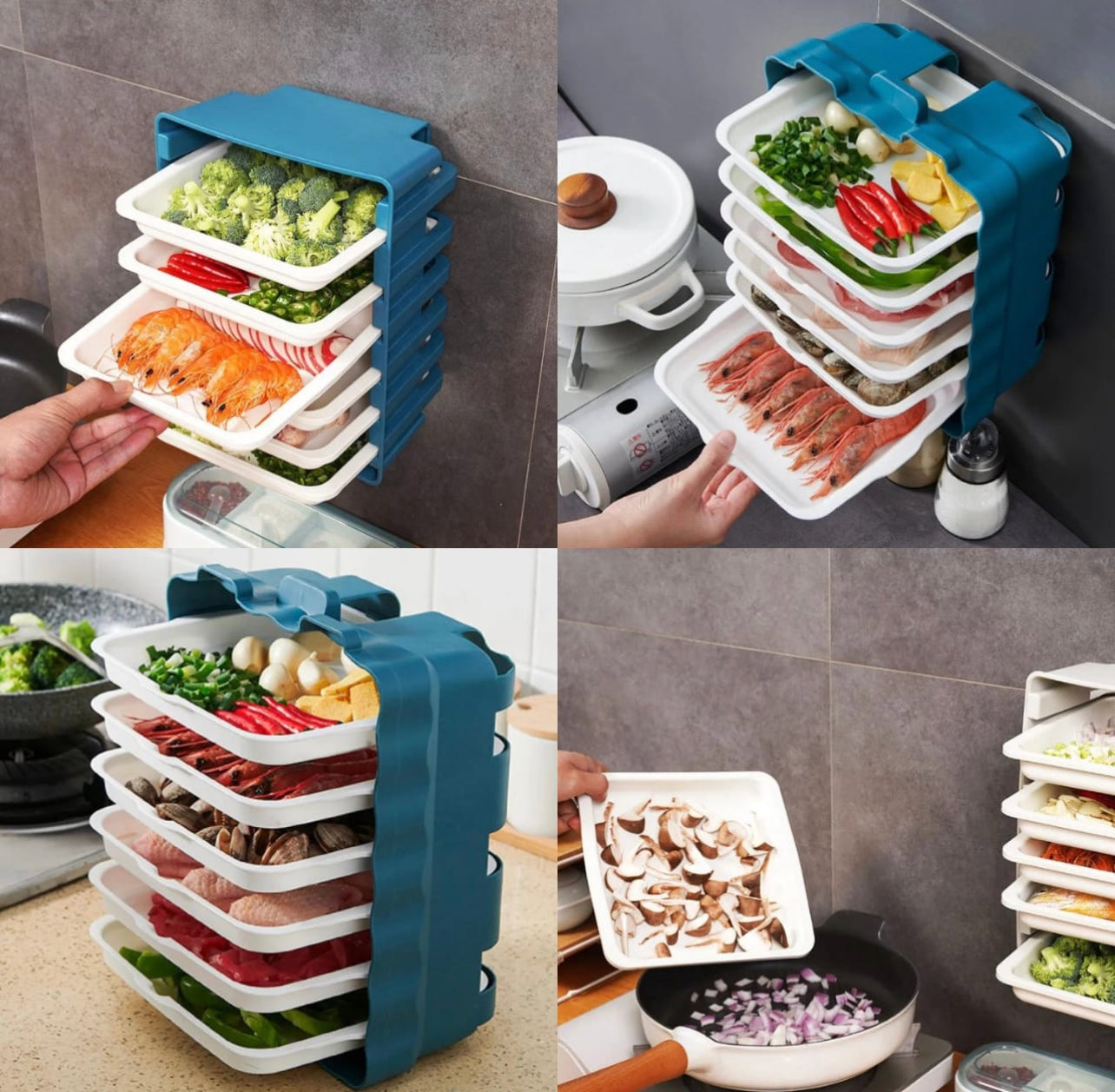 New 6 Layers Wall-mounted Dish Organizer Rack Kitchen Fruit Vegetable Storage Holder Wall-hanging  Shelves Pantry Organizer Box