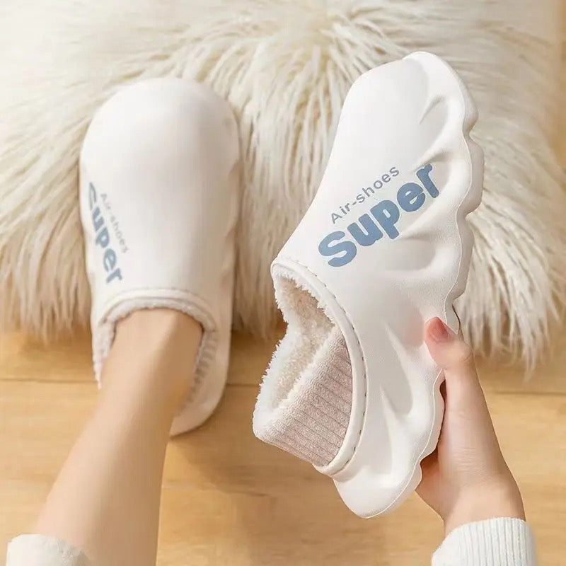 Winter Home Cotton Slippers Waterproof Warm Plush Household Slides Indoor Home Thick Sole Footwear Non-Slip Solid Couple Sandals