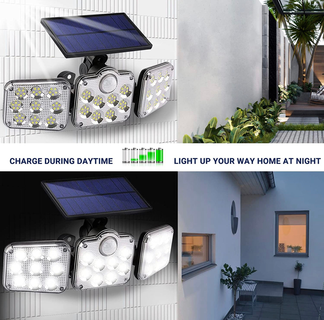 Solar Three Head LED Light With Sensor