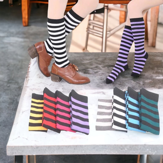 Women's Striped Thigh High Socks