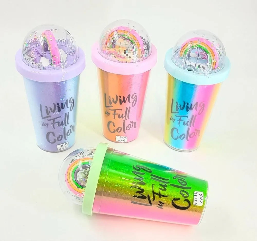 380ml Rainbow Plastic Water Cup With Straw