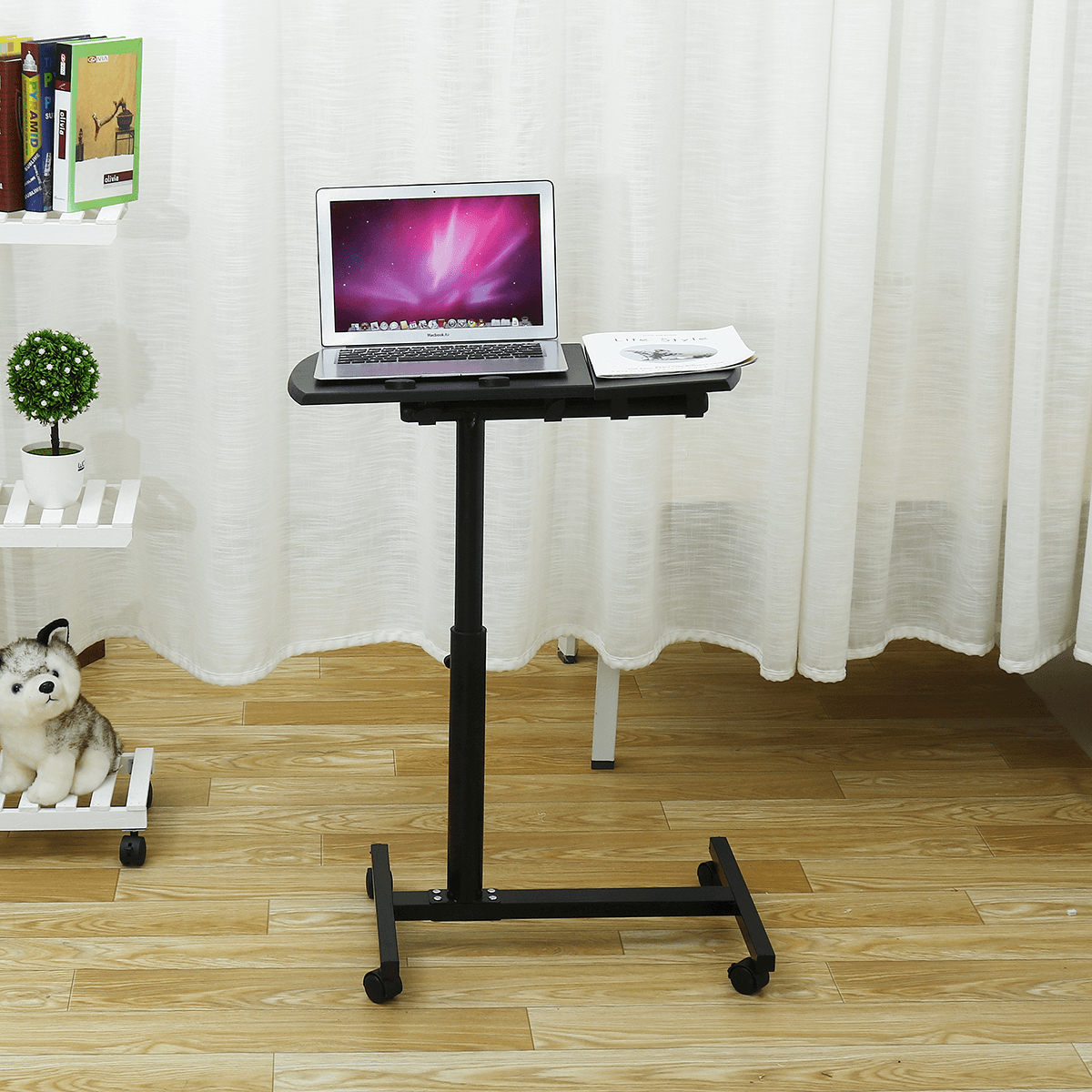 Adjustable Bedside Laptop Table with Wheels & Wheels Lock